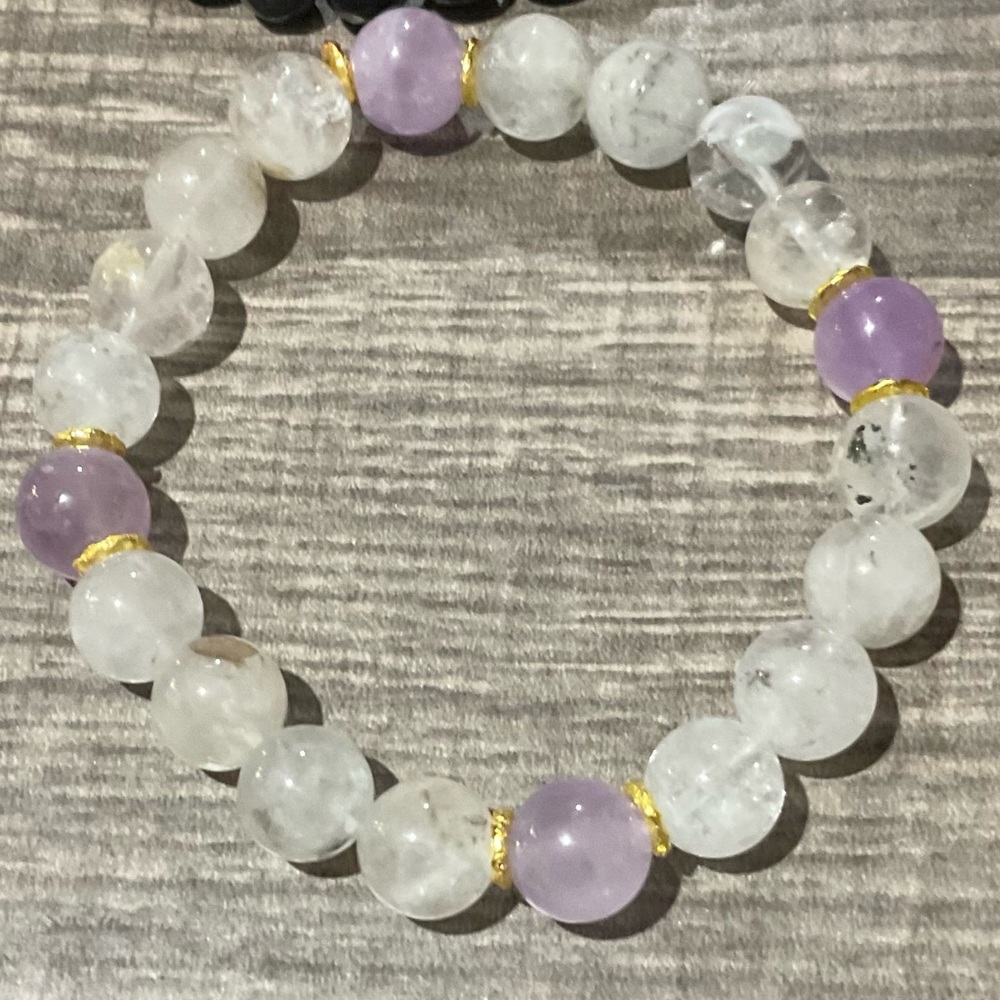 Elegant Purple and White Milky Quartz and Amethyst Hand Crafted Crystal Bracelet